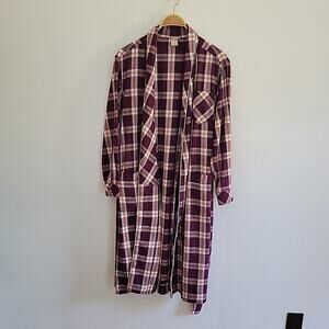 Duluth Trading Co Free Swingin' Plaid Flannel Belted Wrap Robe Long Sleeve Comfy